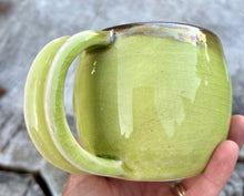 Load image into Gallery viewer, Gilded Breathe Mug-   Mother of Pearl/ chartreuse crackle glaze ￼ Glaze 10oz