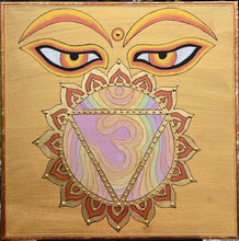 Load image into Gallery viewer, ORIGINAL- Interference Rainbow 🌈 Ohm Buddha eyes 👁️ Acrylic with Gold Leaf
