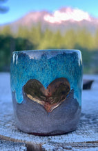 Load image into Gallery viewer, Gilded ❤️cordial cup- Seafoam/ Fawn Glaze w/ carved real Gold ❤️ 2oz