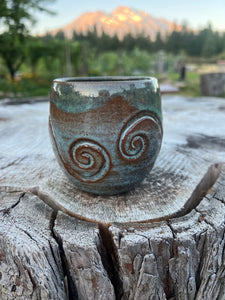 Gilded Breathe Cup- Earthy Teals and Blues with 2 Swirls 12oz