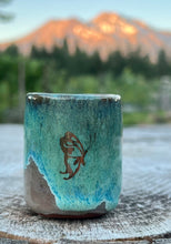 Load image into Gallery viewer, Gilded cordial cup- Seafoam/ Fawn Glaze w/ 3 Gold Butterflies 2oz