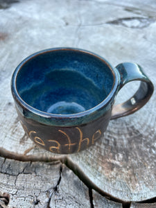 Gilded Breathe Mug-   Bronze Metallic/ Floating Blue Glaze 16oz curvy large handle