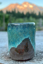 Load image into Gallery viewer, Gilded cordial cup- Seafoam/ Fawn Glaze w/ 2 Gold Butterflies 2oz