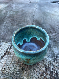 Gilded cordial cup- Seafoam/ Fawn Glaze w/ 2 Gold Butterflies 4oz