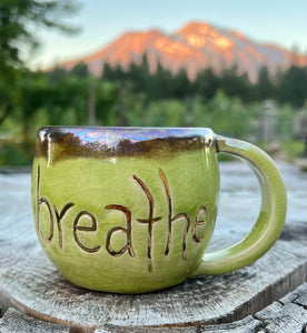 Gilded Breathe Mug-   Mother of Pearl/ chartreuse crackle glaze ￼ Glaze 10oz