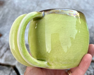 Gilded Breathe Mug-   Mother of Pearl/ chartreuse crackle glaze ￼ Glaze 10oz