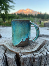 Load image into Gallery viewer, Gilded mug- Seafoam/Fawn w/ 2 Gold butterflies and curved handle 7oz
