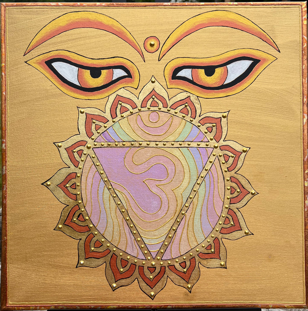 ORIGINAL- Interference Rainbow 🌈 Ohm Buddha eyes 👁️ Acrylic with Gold Leaf
