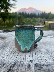 Gilded TeaCup- Seafoam/Fawn w/ Gold butterfly and curly handle 8oz