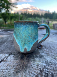 Gilded TeaCup- Seafoam/Fawn w/ Gold butterfly and curly handle 8oz