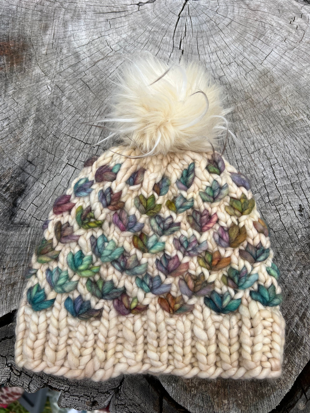 Earthy Blues w/ Cream Lotus Hat - small