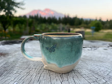 Load image into Gallery viewer, Gilded TeaCup- Seafoam/Cream w/ blue butterflies 🦋 8oz