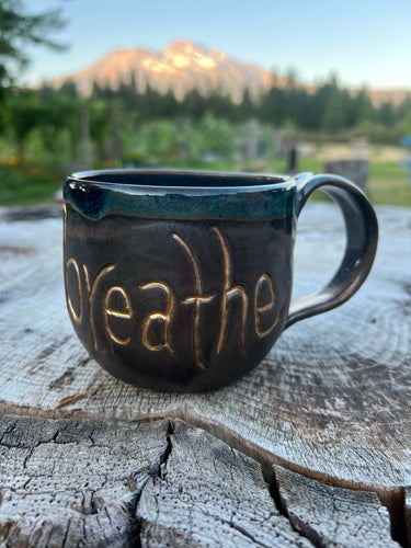 Gilded Breathe Mug-   Bronze Metallic/ Floating Blue Glaze 16oz curvy large handle