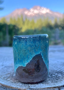 Gilded cordial cup- Seafoam/ Fawn Glaze w/ 2 Gold Butterflies 2oz