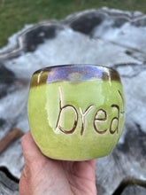 Load image into Gallery viewer, Gilded Breathe Mug-   Mother of Pearl/ chartreuse crackle glaze ￼ Glaze 10oz