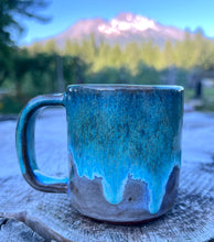 Load image into Gallery viewer, Gilded mug- Seafoam/Fawn w/ 2 Gold butterflies and square handle 7oz