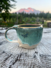 Load image into Gallery viewer, Gilded TeaCup- Seafoam/Cream w/ blue butterflies 🦋 8oz
