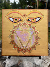 Load image into Gallery viewer, ORIGINAL- Interference Rainbow 🌈 Ohm Buddha eyes 👁️ Acrylic with Gold Leaf