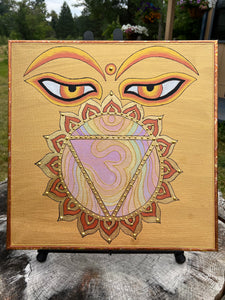 ORIGINAL- Interference Rainbow 🌈 Ohm Buddha eyes 👁️ Acrylic with Gold Leaf