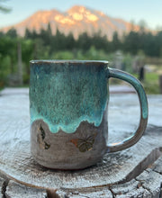 Load image into Gallery viewer, Gilded Mug -Seafoam/Fawn w/ 3 Gold butterflies  8oz