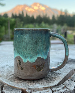 Gilded Mug -Seafoam/Fawn w/ 3 Gold butterflies  8oz