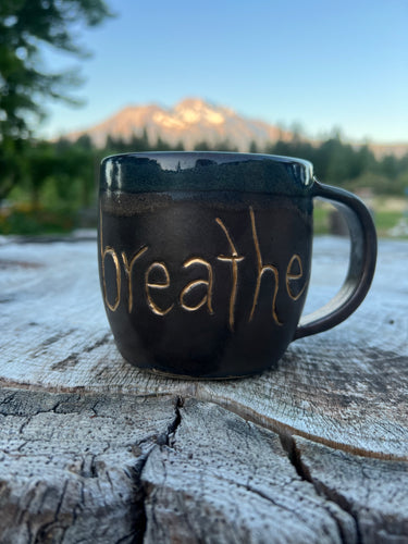 Gilded Breathe Mug-   Bronze Metallic/ Floating Blue Glaze 13oz