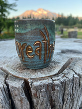 Load image into Gallery viewer, Gilded Breathe Cup- Earthy Teals and Blues with Swirl 11oz
