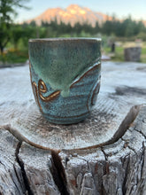 Load image into Gallery viewer, Gilded Breathe Cup- Earthy Teals and Blues with Swirl 11oz
