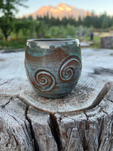 Load image into Gallery viewer, Gilded Breathe Cup- Earthy Teals and Blues with 2 Swirls 12oz