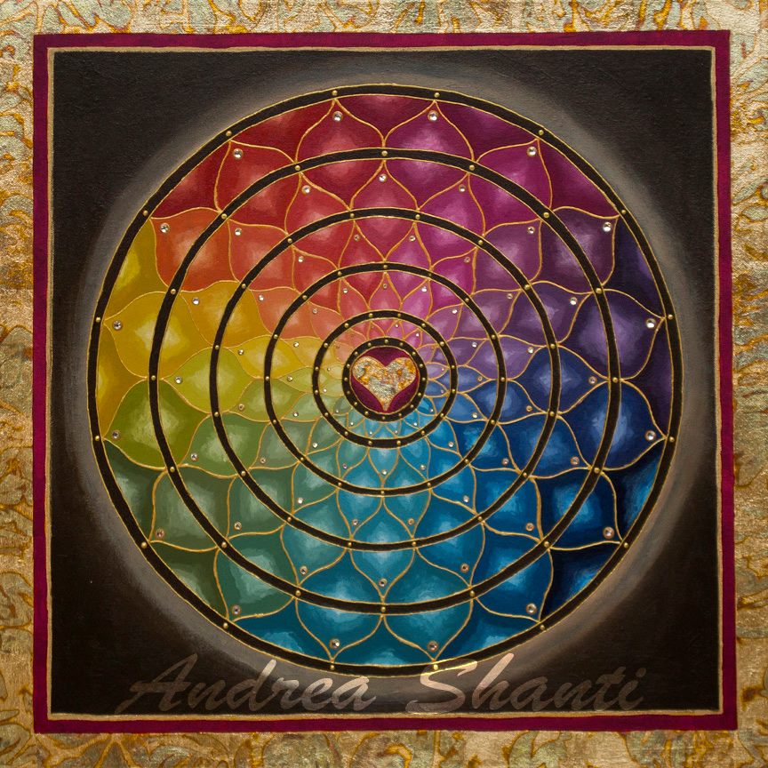 Earth Rainbow Mandala - Acrylic with Swarovski crystals w/ gold leaf
