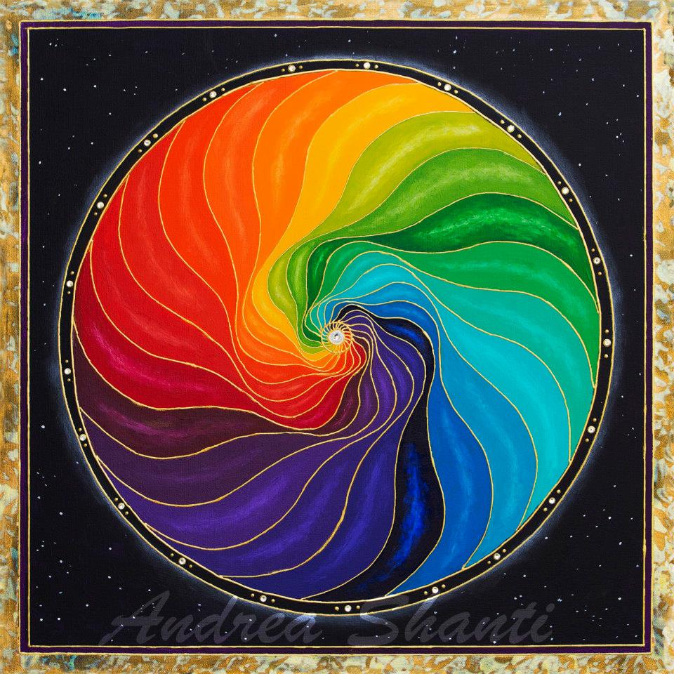 Galactic Rainbow Nautilus - Acrylic w/ Swarovski Crystals and Gold Leaf