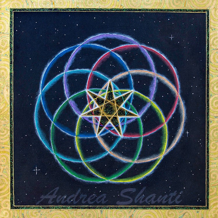 Galactic Septagram - Acrylic w/ Swarovski Crystals and Gold Leaf